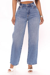 Classic High Waist Loose Jeans - Medium Blue Wash Ins Street